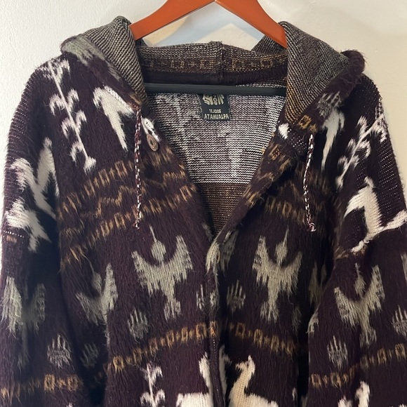 Wool Tejidos Atahualpa Super Soft Hooded Alpacas Teddy Style Coat Pockets Sz M/L - Picture 3 of 15